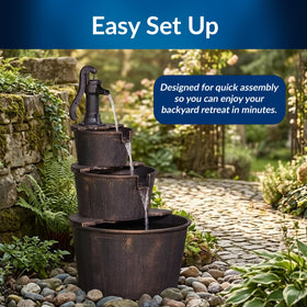 Alpine Corporation durable outdoor fountain base provides stability in windy spaces.