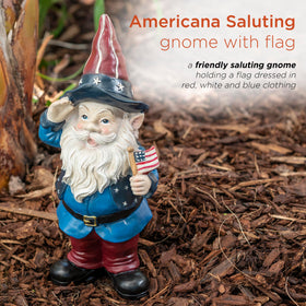 Alpine Corporation saluting gnome outdoor decoration adds whimsy to gardens and patios
