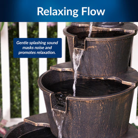 Alpine Corporation water-flow-through-barrels captures calming sounds for patios.