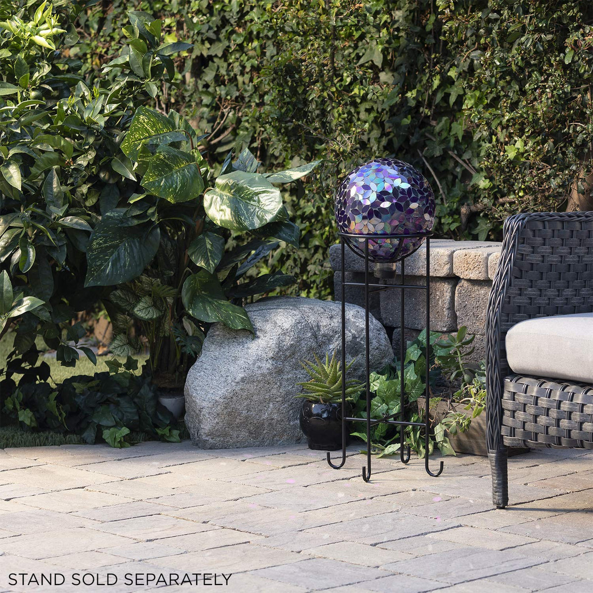 Alpine glass gazing ball for outdoor indoor display with iridescent shine