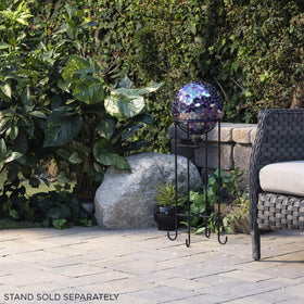 Alpine glass gazing ball for outdoor indoor display with iridescent shine