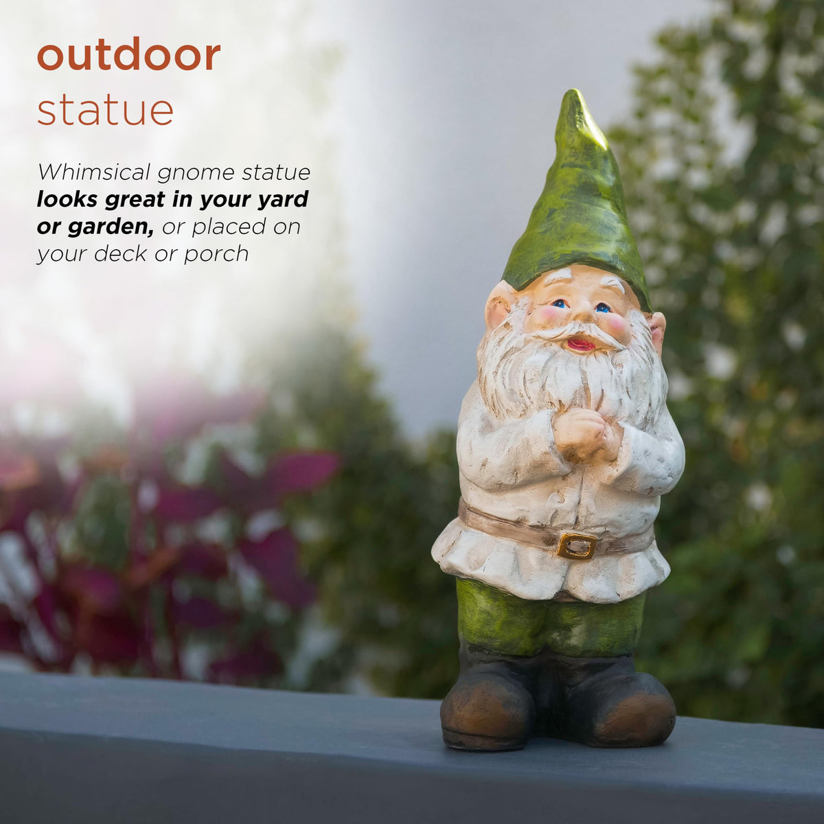 Alpine gnome folded hands detail for porch or patio welcome