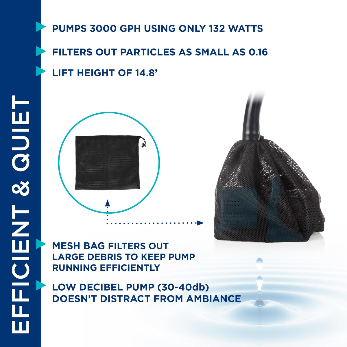 Alpine PEG3000 ultra-quiet operation in a tranquil backyard fountain
