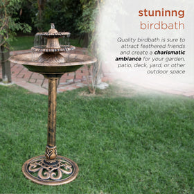 Alpine TEC106-BZ birdbath feature inviting local birds to the garden