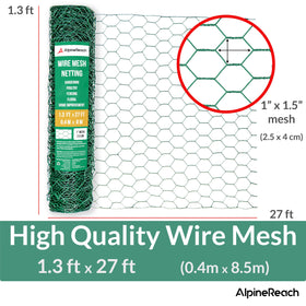 AlpineReach green garden netting hexagonal mesh, ideal for flowers and trellises.