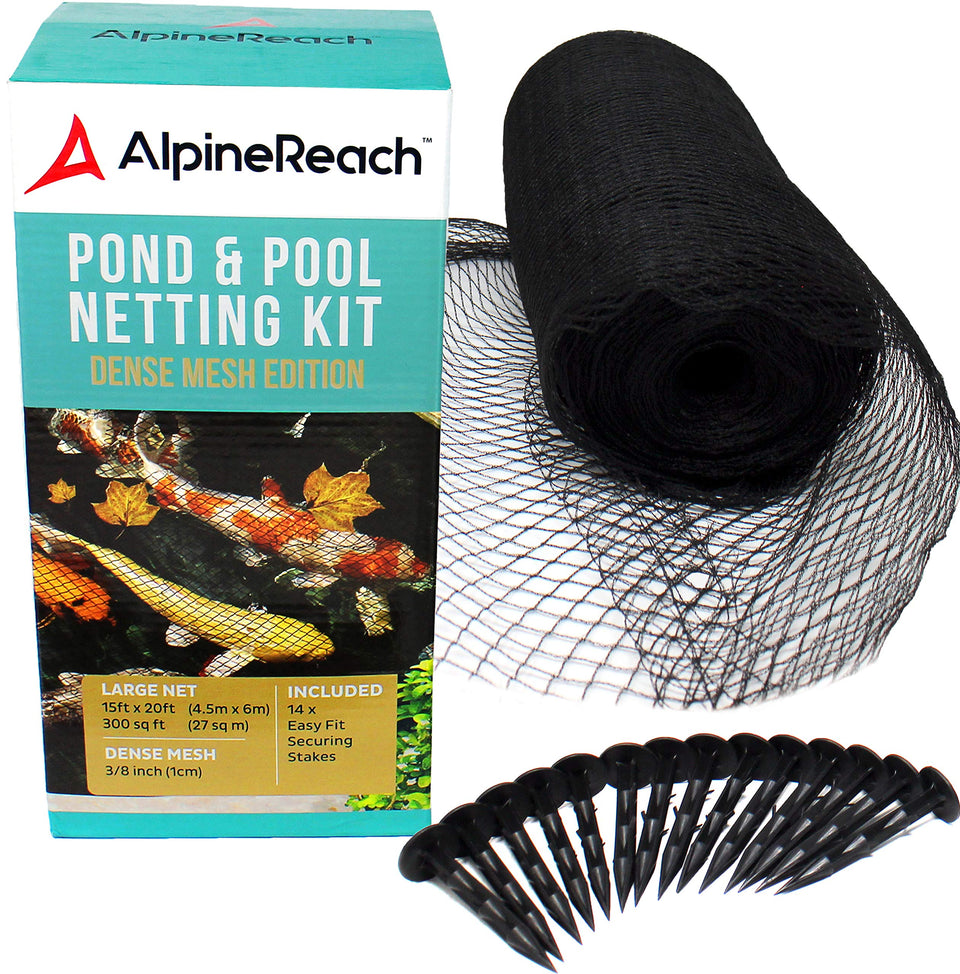 AlpineReach Koi Pond Netting Kit covers a 15x20 ft pond to guard koi from predators.