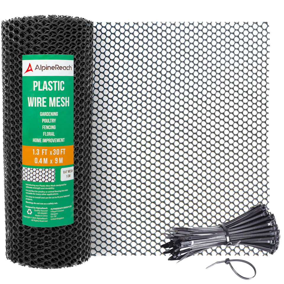 AlpineReach plastic wire mesh roll in black, durable fencing for yards and pens