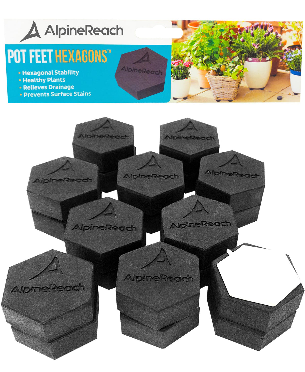 AlpineReach pot feet hexagons elevate planters for stable, level placement