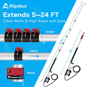 ALPSLUX gutter cleaner attachment flushes leaves and debris effectively.