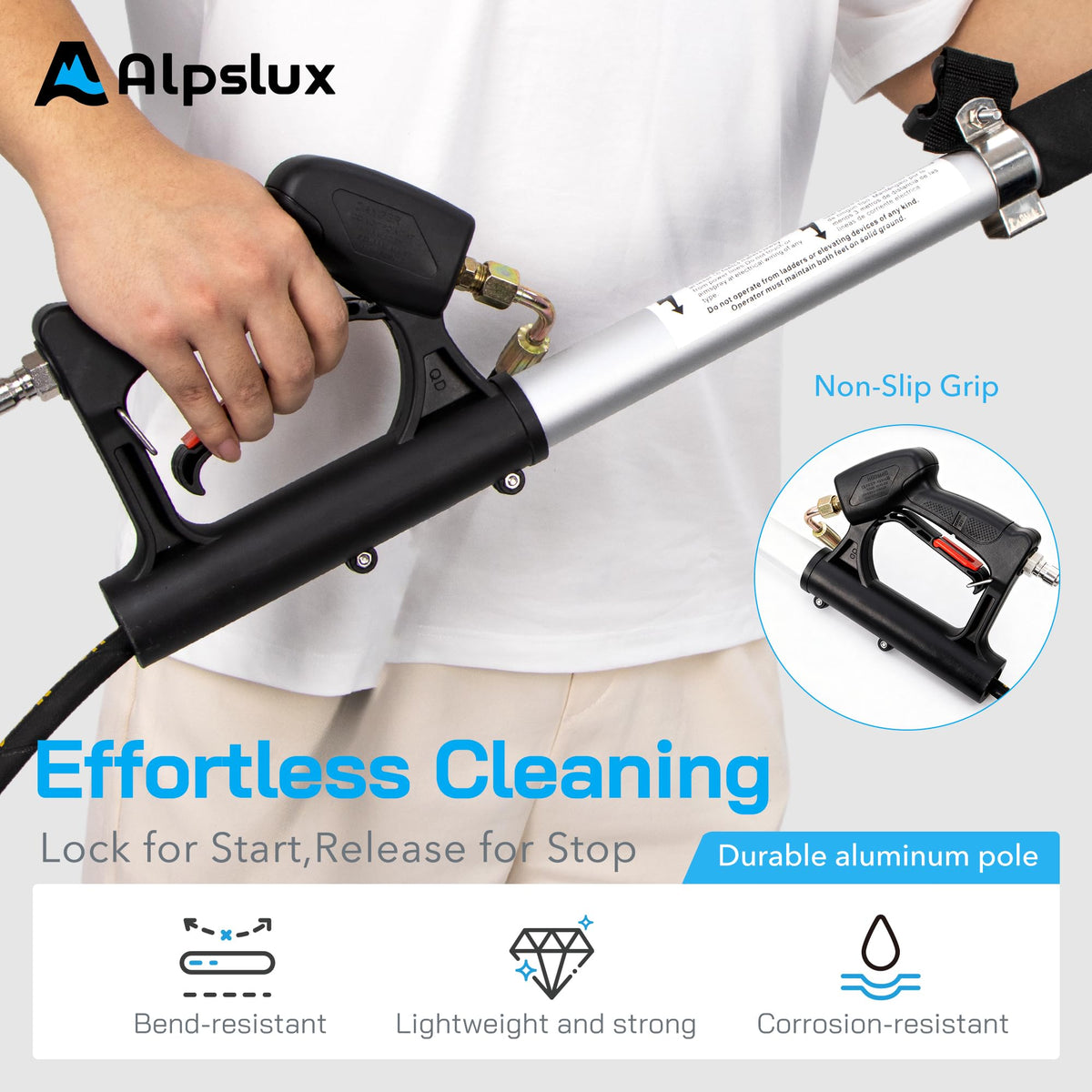 ALPSLUX three hose adapters ensure universal pressure washer compatibility.