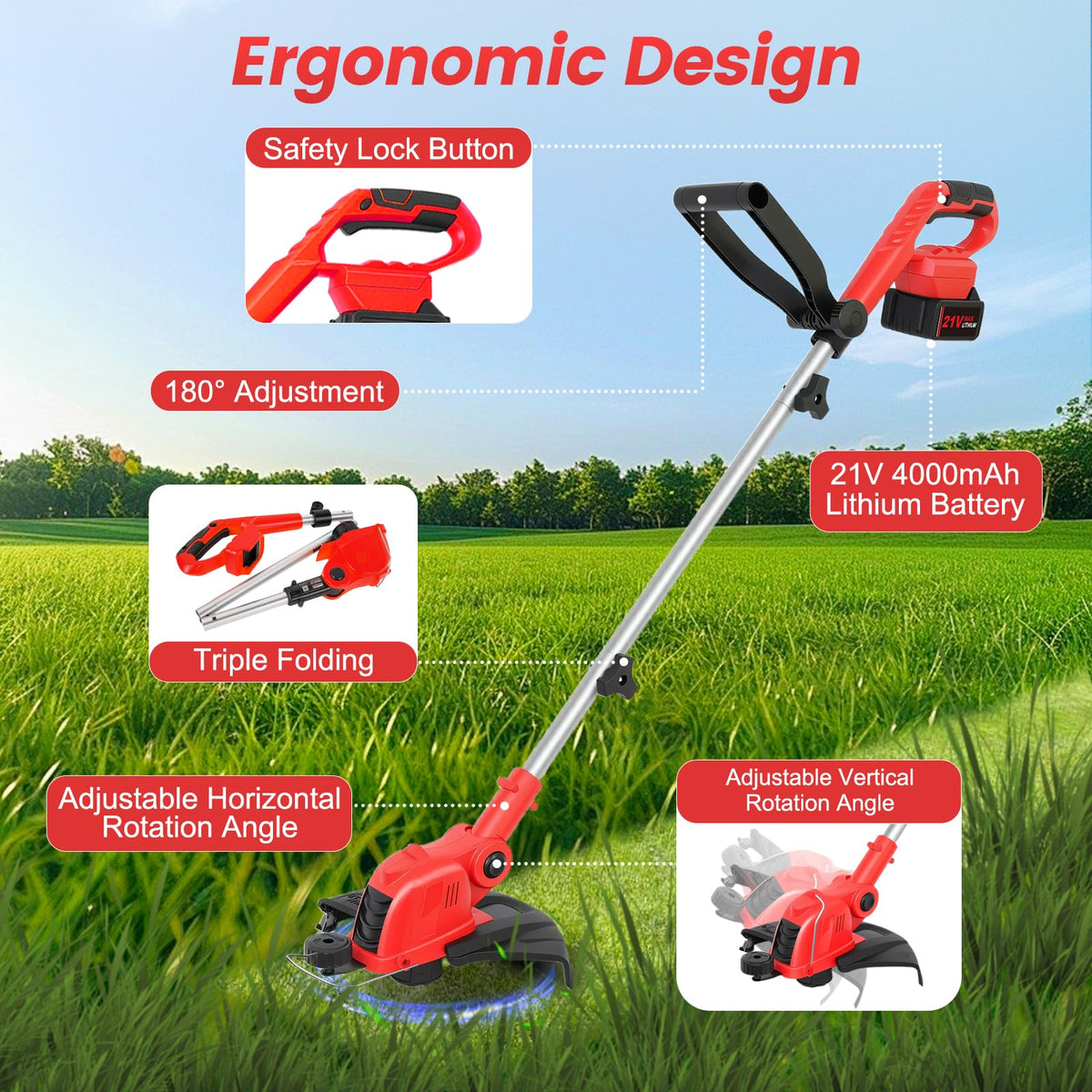 ALSO GO 21V weed wacker powers long sessions with two 4.0Ah batteries.