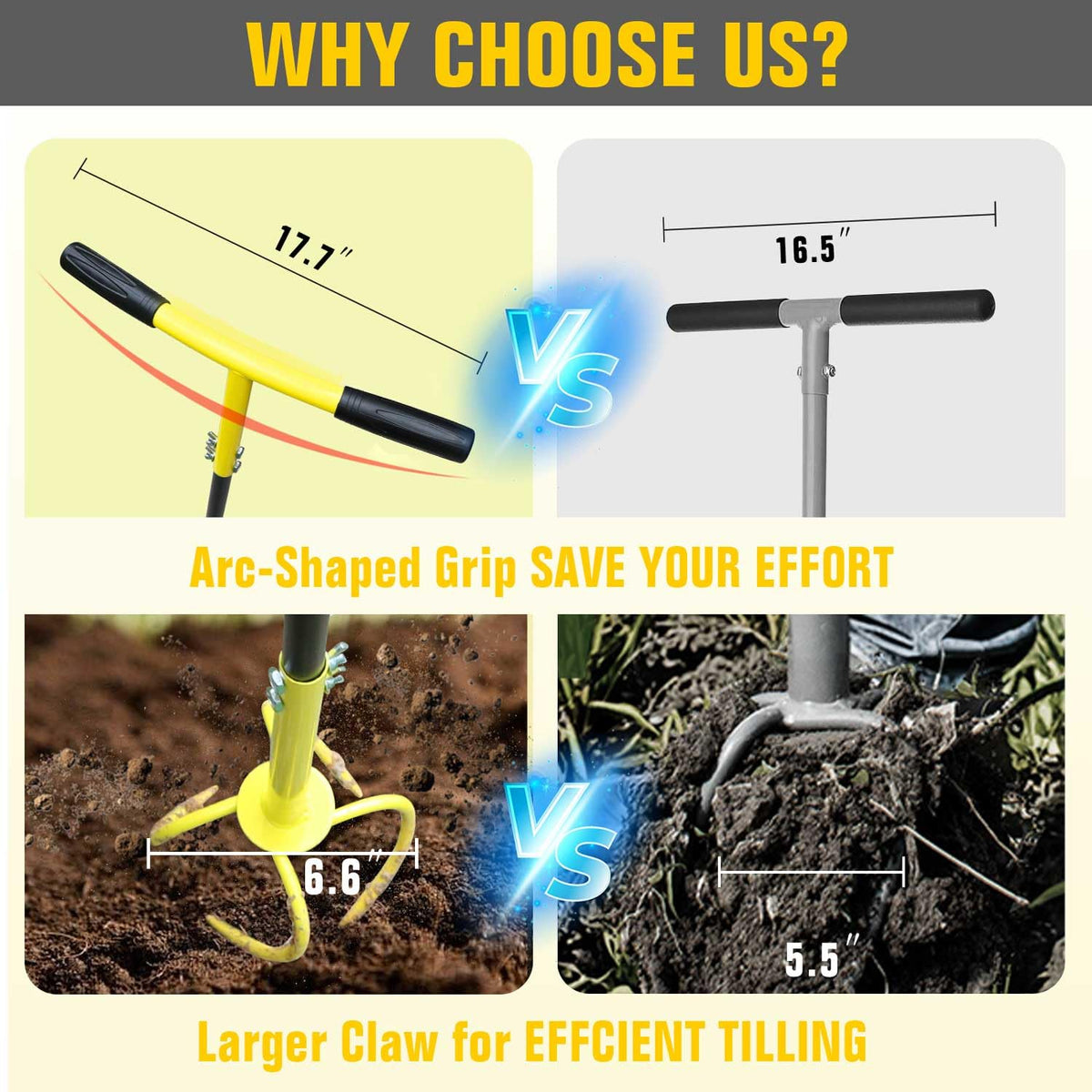 Altdorff garden claw tines penetrate compact soil to loosen, aerate, and weed efficiently.