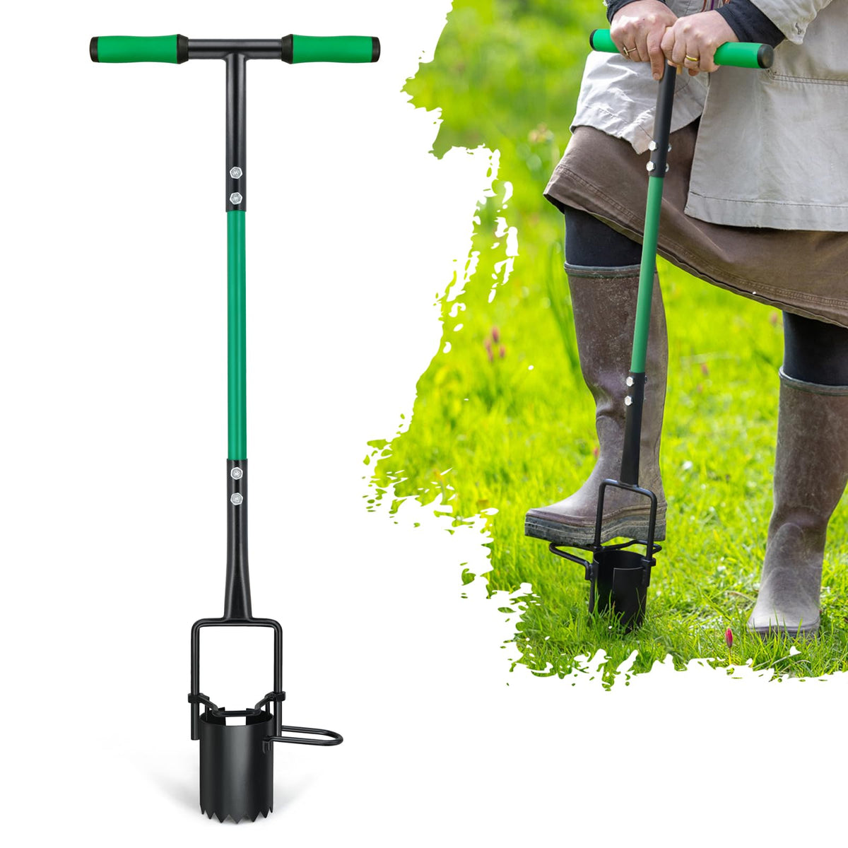 Altdorff long-handle bulb planter shown for standing planting convenience