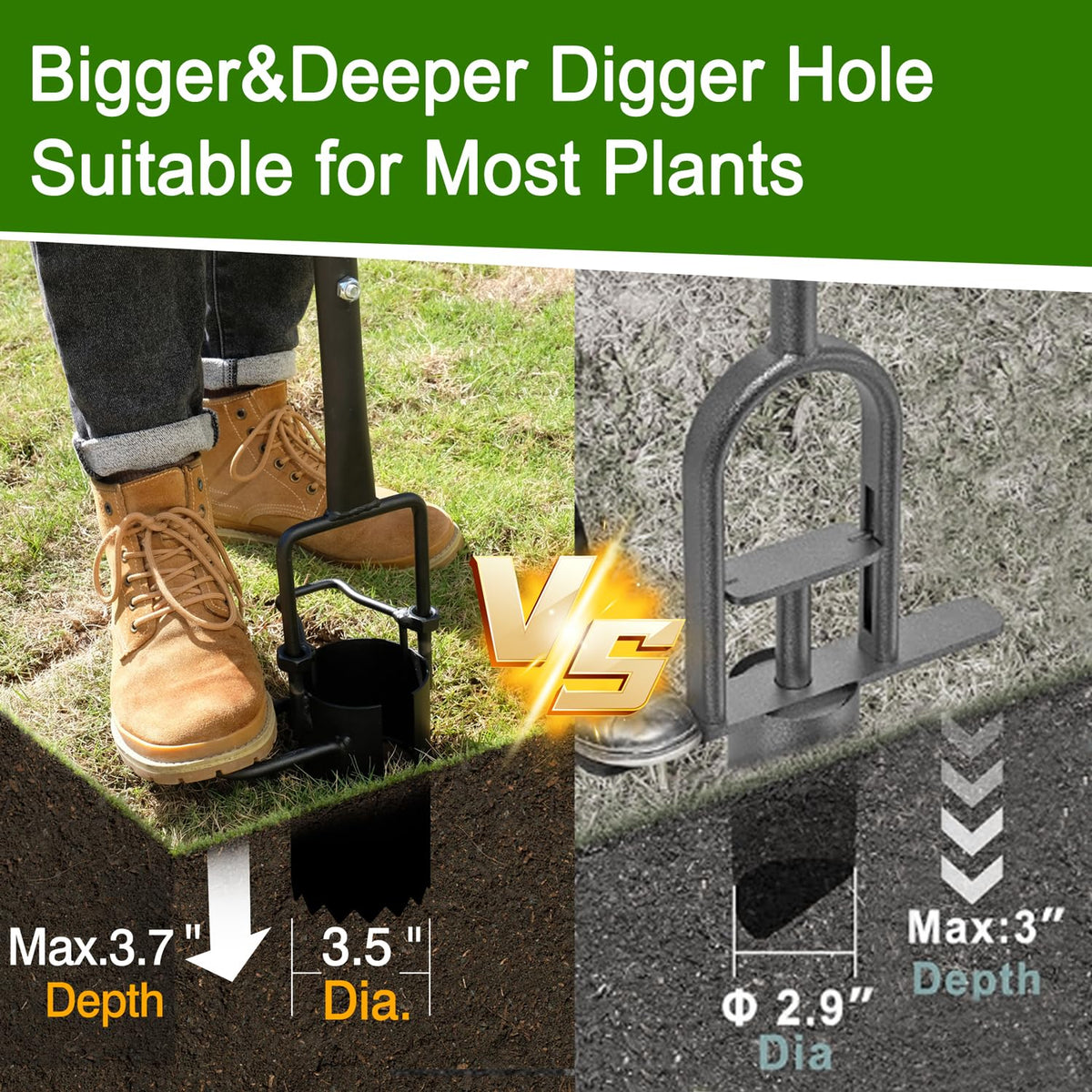 Altdorff serrated-base sod plugger demonstrates quick hole digging