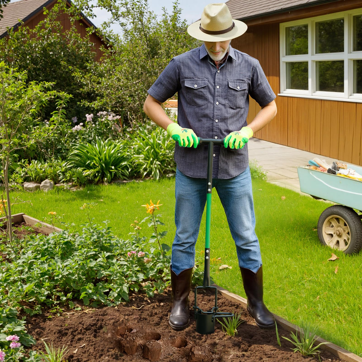 Altdorff standing transplanter enables easy hole digging from height