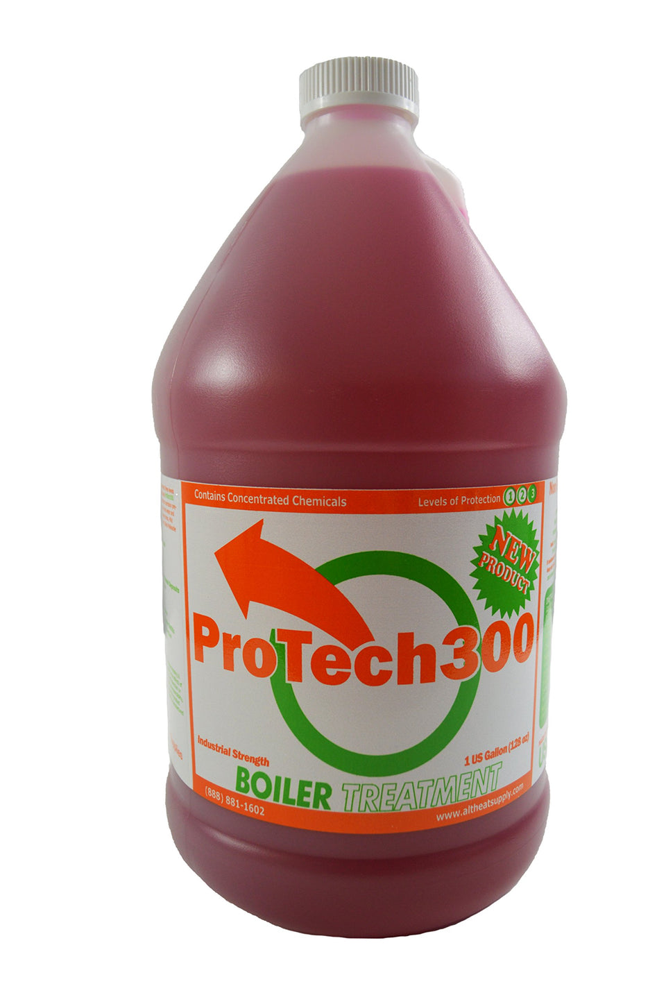 Alternative Heating ProTech 300 bottle closeup showing rust inhibitor formula.