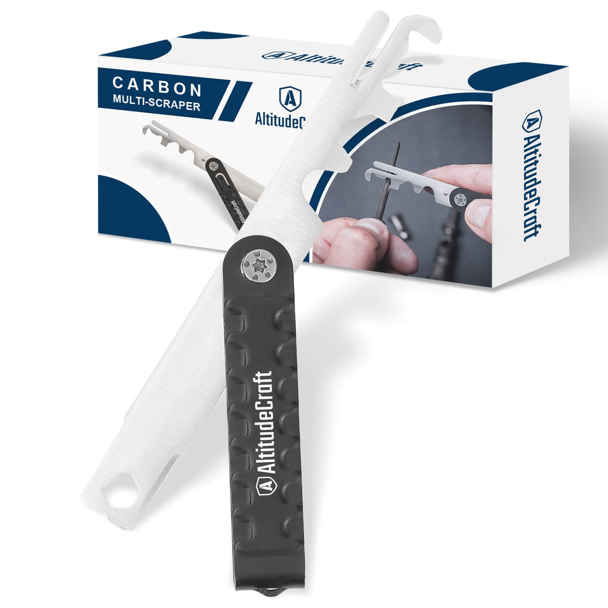 AltitudeCraft Carbon Multi-Scraper on a workbench enabling precise component cleaning.