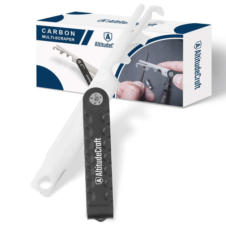AltitudeCraft Carbon Multi-Scraper on a workbench enabling precise component cleaning.