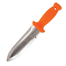 A.M. Leonard soil knife orange handle enhances visibility for quick garden tasks