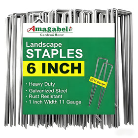 AMAGABELI 6-inch galvanized landscape staples securing fabric and turf