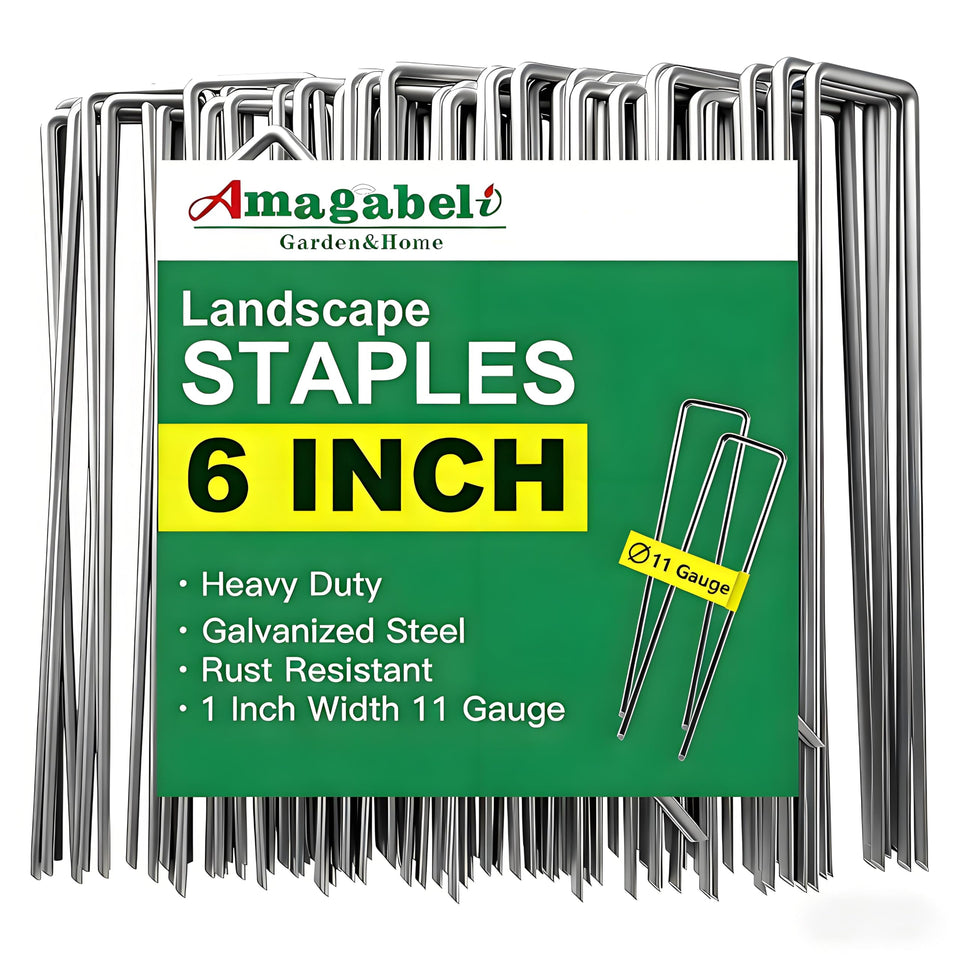 AMAGABELI 6-inch galvanized landscape staples securing fabric and turf