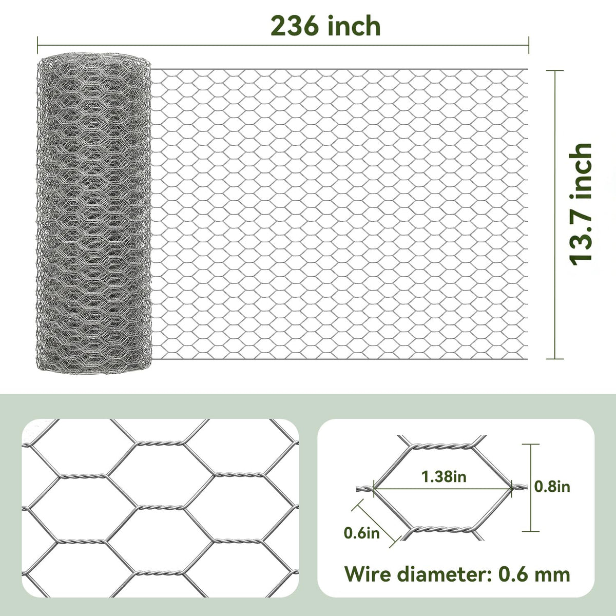 Amagabeli galvanized wire hex mesh close-up shows rust-resistant coating and sturdy weave.
