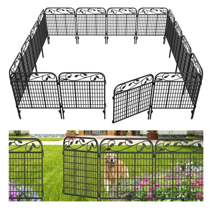 AMAGABELI Garden 4-panel fence forms a sturdy 12-foot yard boundary for pets.