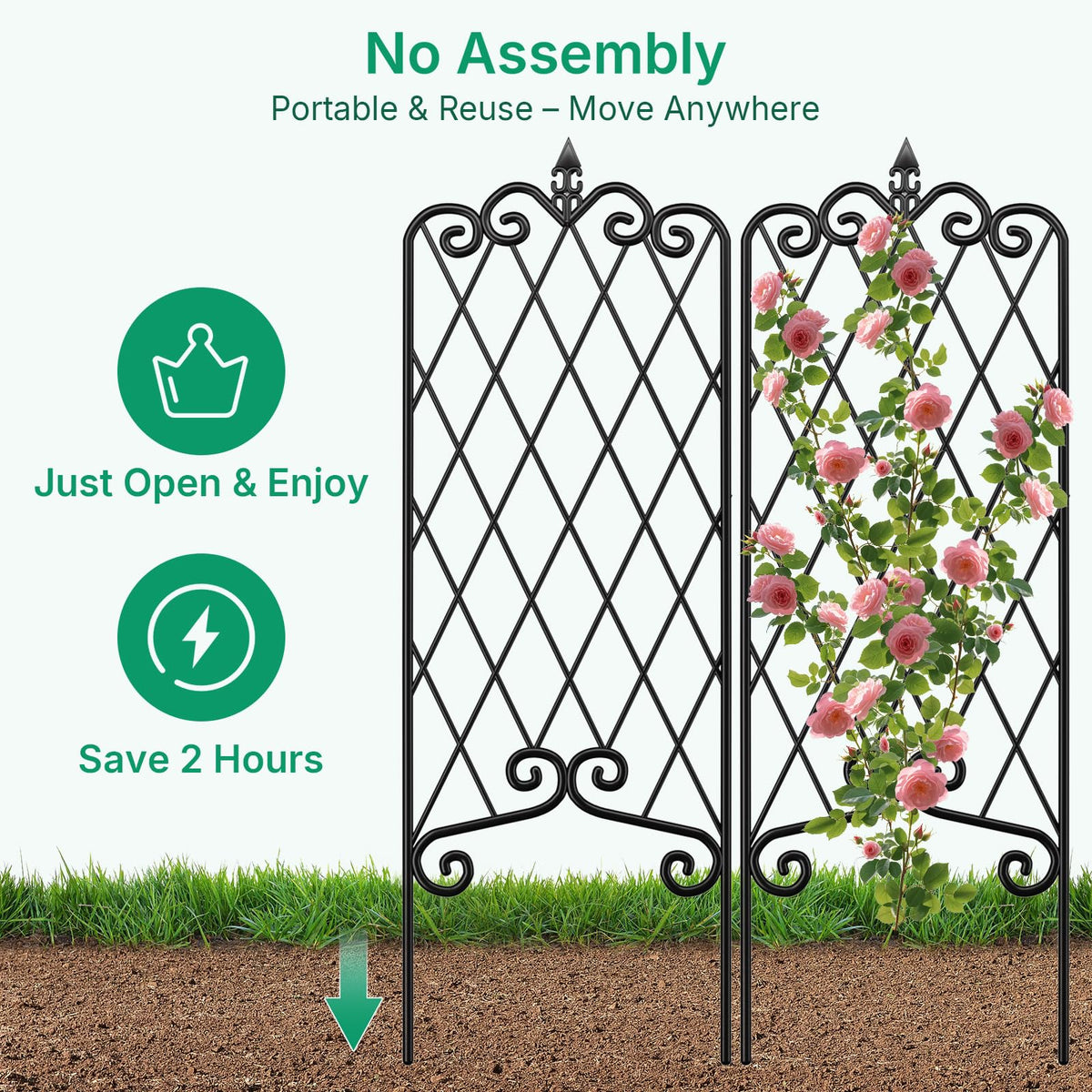 AMAGABELI Garden Trellis no-assembly design saves setup time.