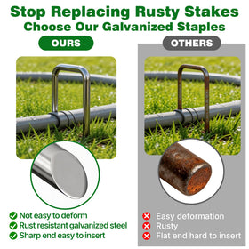 AMAGABELI heavy-duty sod pins grip soil to prevent lifting.