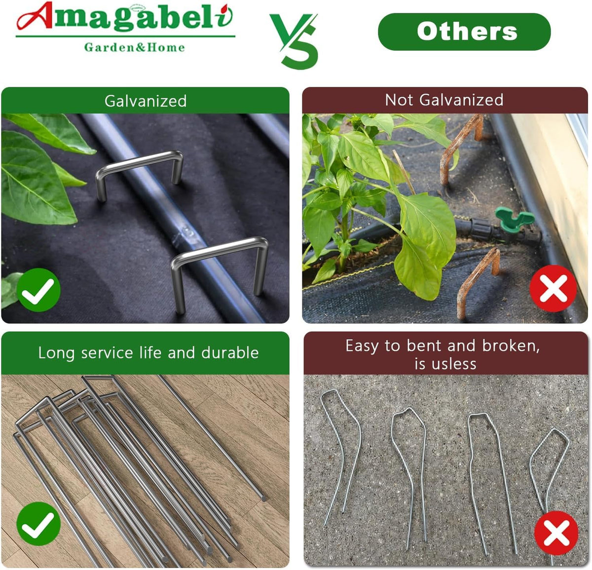 AMAGABELI galvanized stakes resist rust for all-season outdoor use