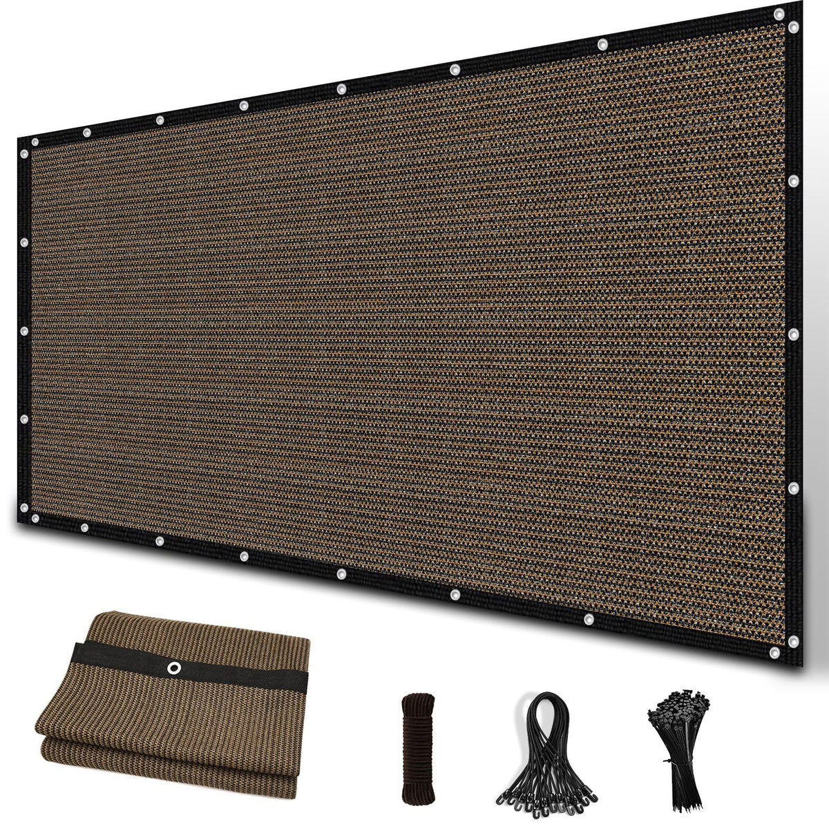 Amagenix 90% sun shade cloth Mocha over a patio offering shade and light privacy.