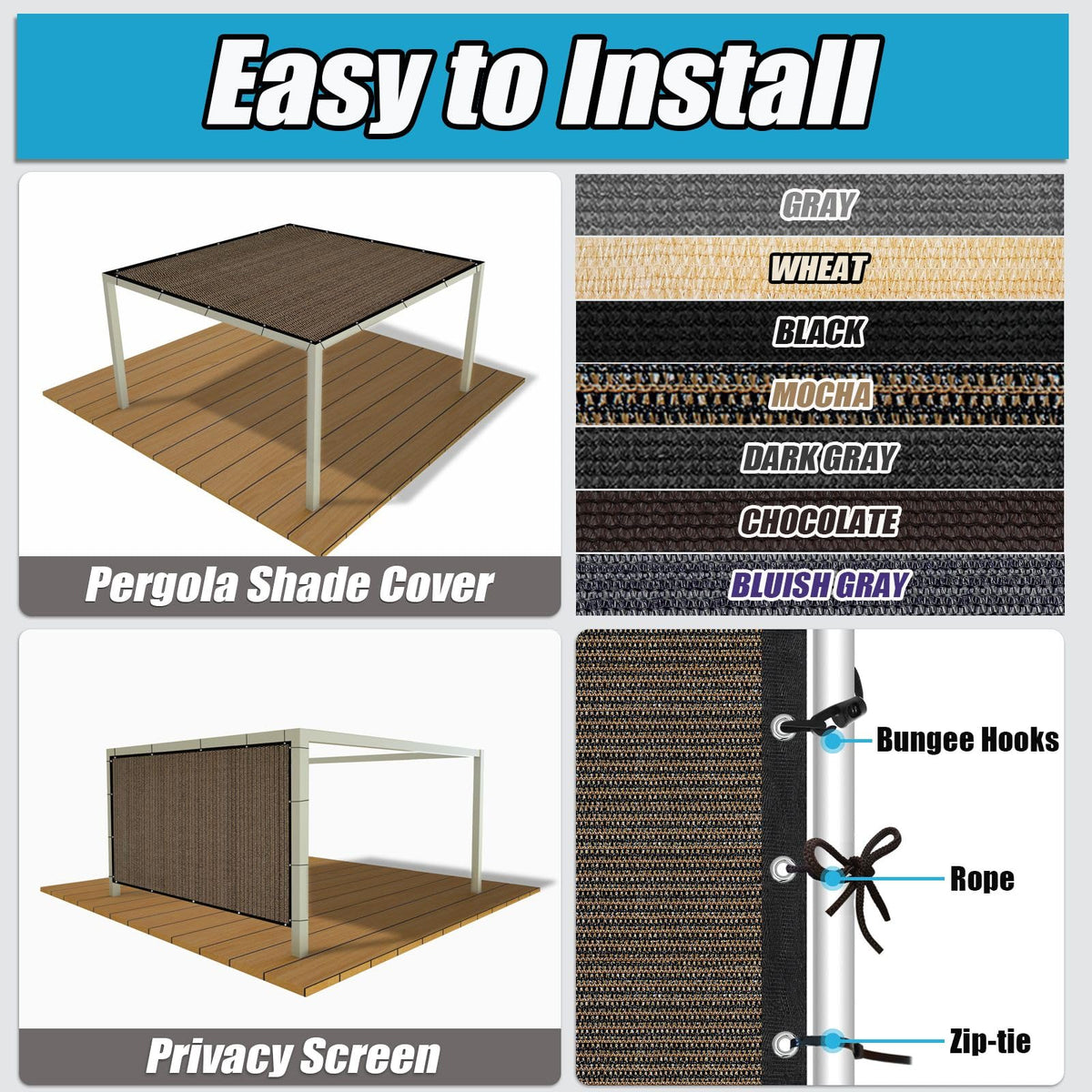 Corner grommets of Amagenix shade cloth enable simple hanging and tensioning.