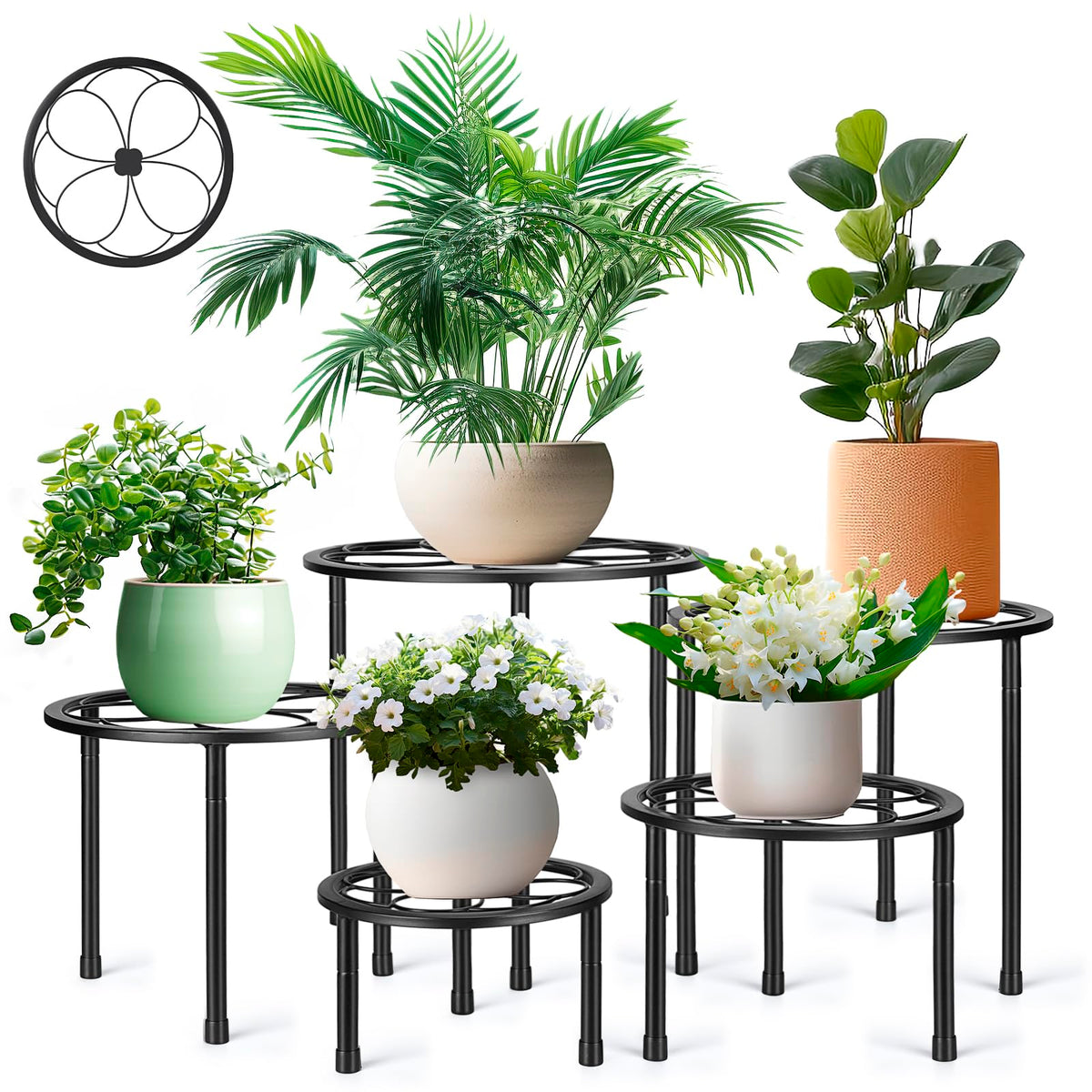 Amaoot 5-pack metal plant stand for indoor and outdoor use, sturdy display.
