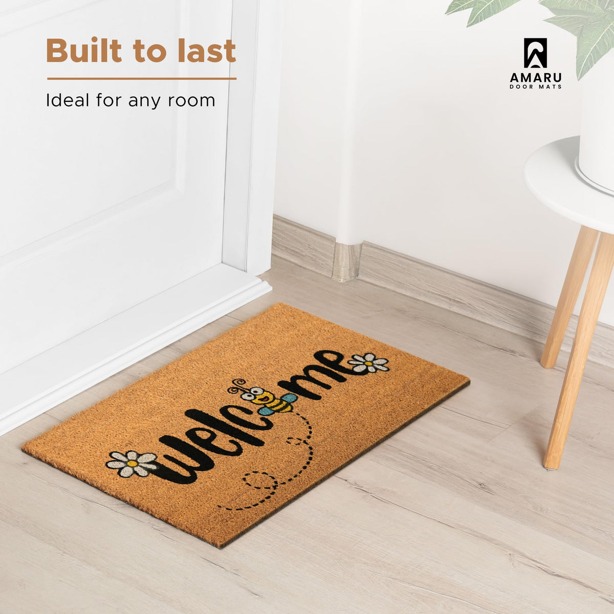 AMARU Bee door mat features a minimalist natural tone design.