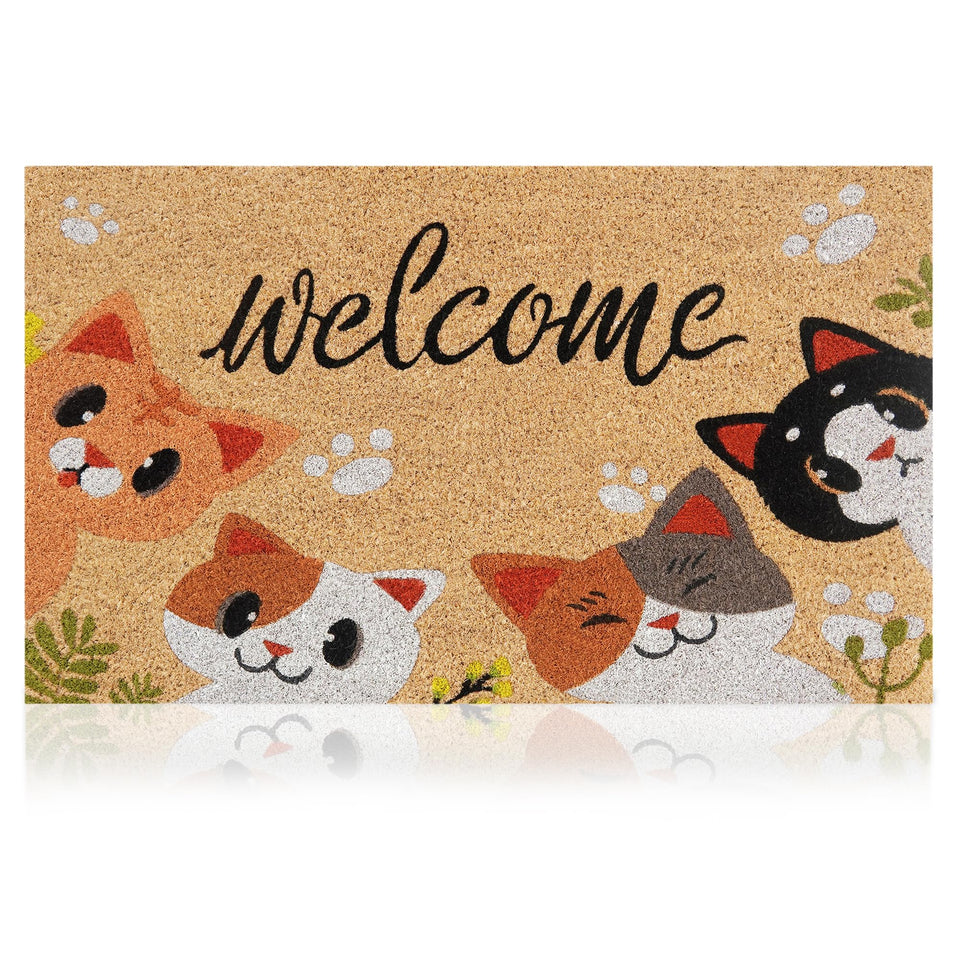 AMARU Cats 17x29 coir door mat with welcome design ideal for entryways