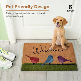 AMARU Colorful Birds coconut fiber mat makes a thoughtful housewarming gift