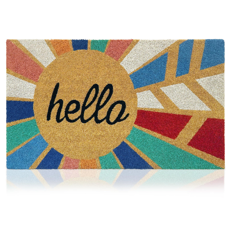 AMARU DOOR MATS Hello Colorful 17x29 front door mat enhances curb appeal and welcomes guests.