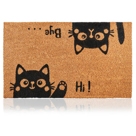 AMARU DOOR MATS Hi-Bye Cat front view shows coconut fiber texture for natural entryway appeal.