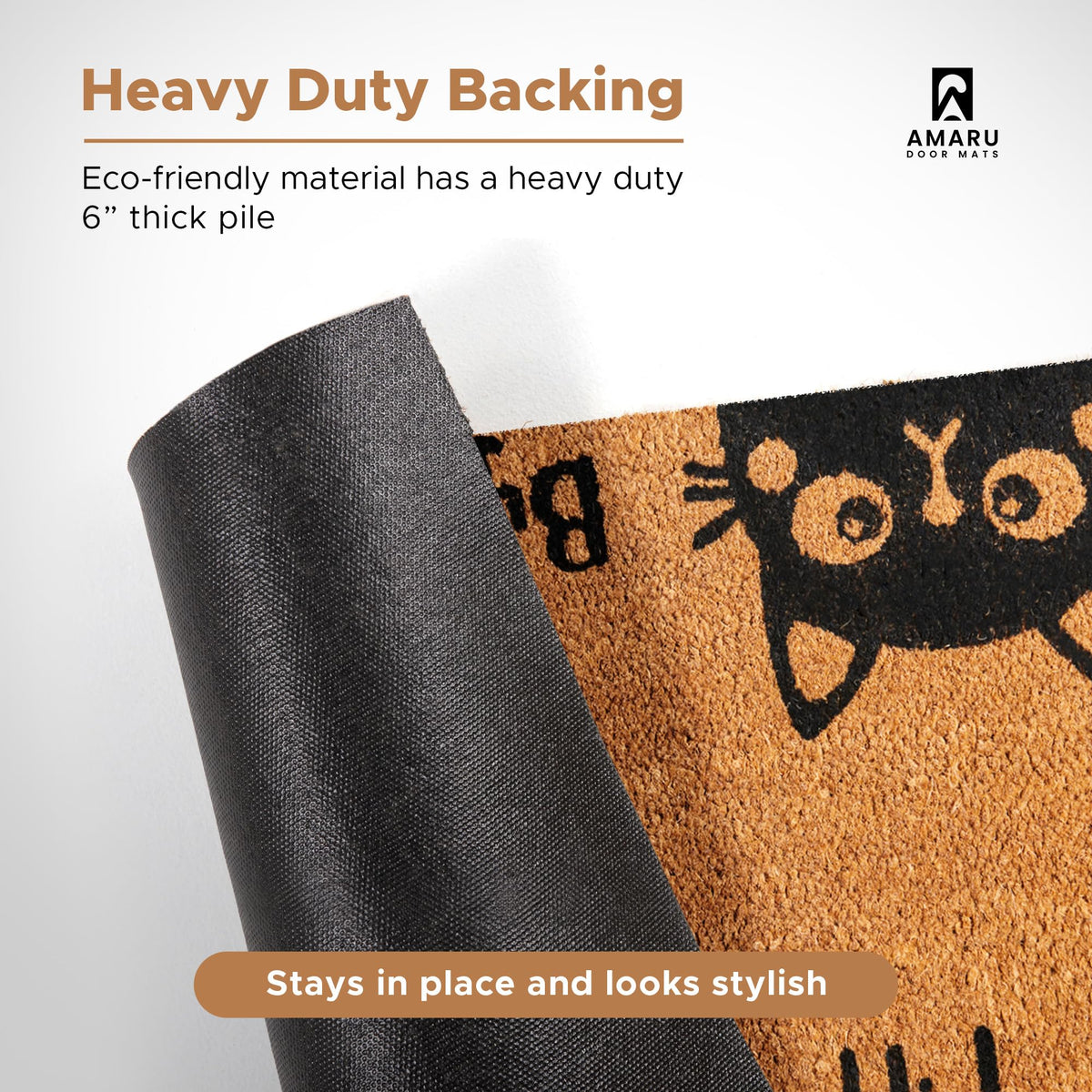 AMARU DOOR MATS Hi-Bye Cat measures 17x29 inches for standard doorways.