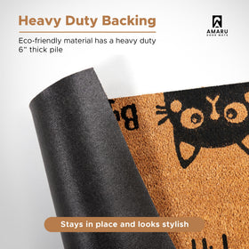 AMARU DOOR MATS Hi-Bye Cat measures 17x29 inches for standard doorways.
