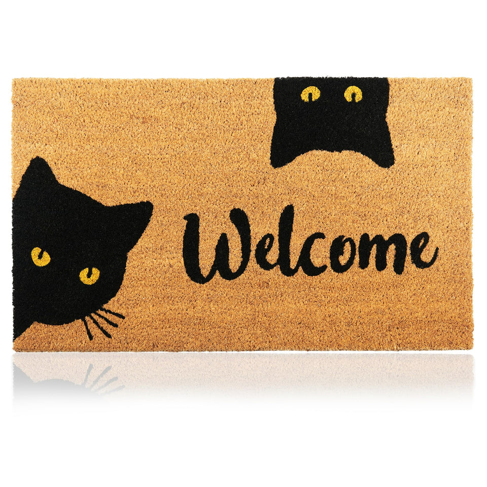 AMARU Welcome Cats mat 17x29 front door anti-slip backing for safe arrival