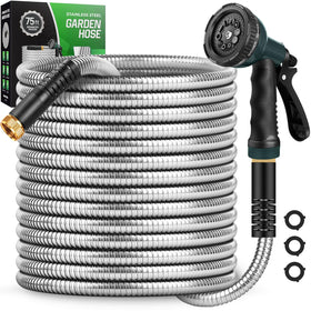 Amayrose 75 ft garden hose with durable metal connector for long-lasting outdoor use