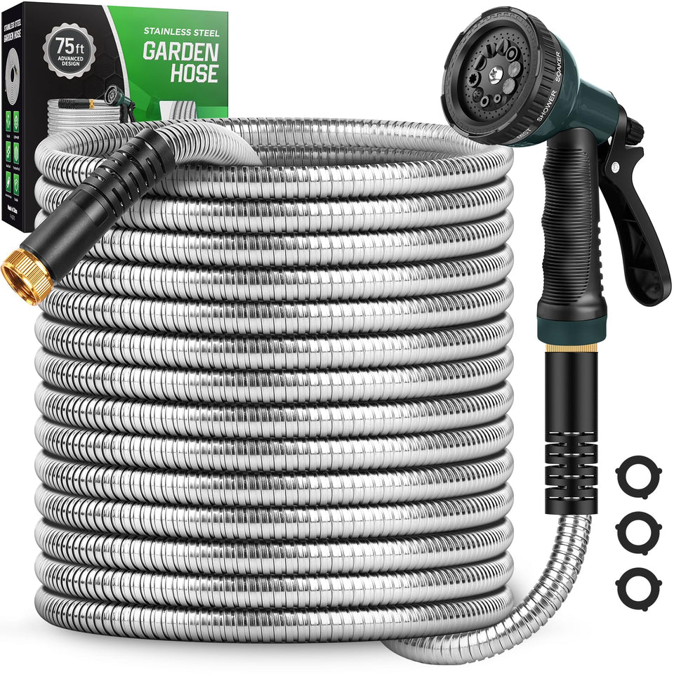 Amayrose 75 ft garden hose with durable metal connector for long-lasting outdoor use