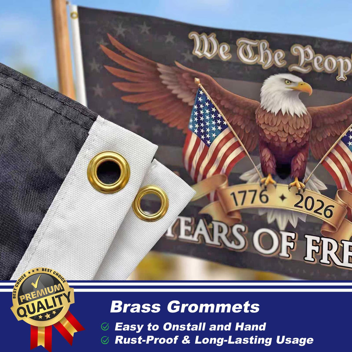Amazing Flag Kingdom flag featuring brass grommets for easy hanging.