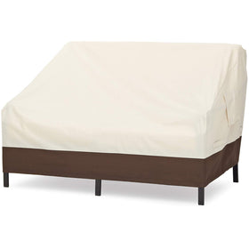 Amazon Basics 2-Seater Deep Lounge Sofa cover on a patio, offering rain protection.