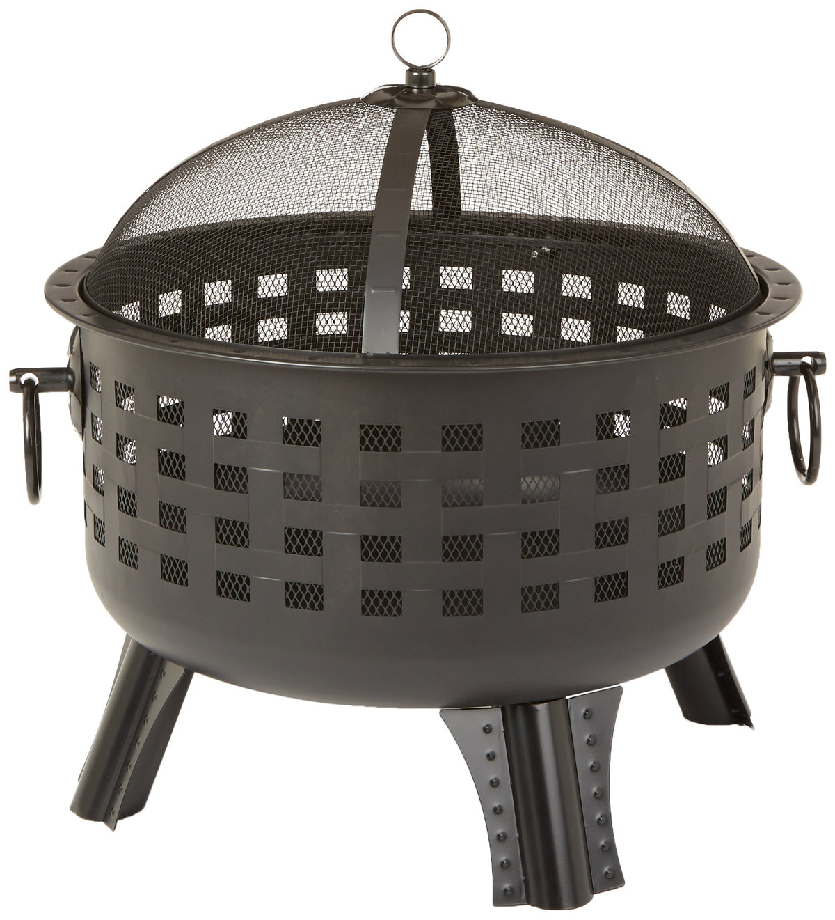 Amazon Basics 27-inch fire pit with dimensions shown for patio planning