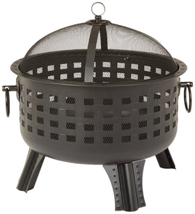 Amazon Basics 27-inch fire pit with dimensions shown for patio planning