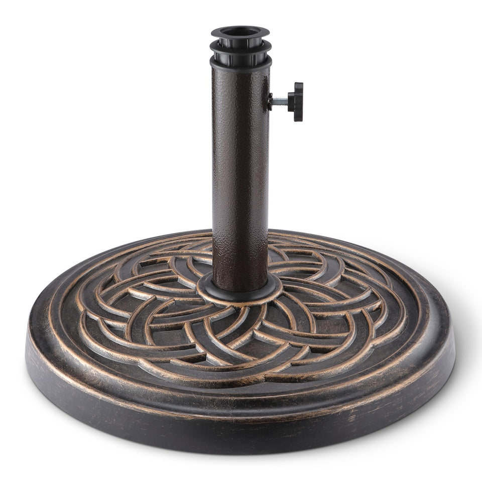 Amazon Basics adjustable umbrella stand base stabilizes a patio umbrella on windy days