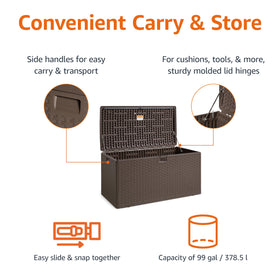Amazon Basics deck box lid with durable hinges for easy, long-lasting outdoor use.