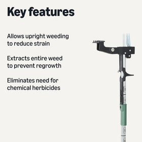Amazon Basics ergonomic aluminum handle enables upright weeding and reduces knee strain.